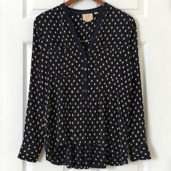 Anthropologie Tops - Vanessa Virginia Anthropologie Honore Dash Printed Henley Popover Blouse Black 2